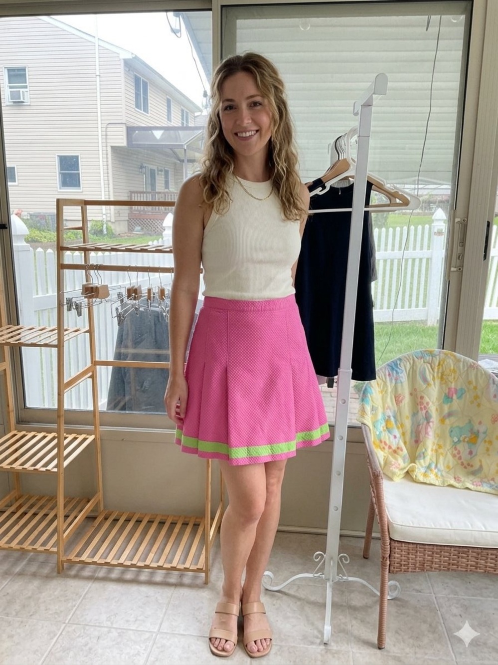 Lilly Pulitzer Pink Skater Mini Skirt with Lime Accent
